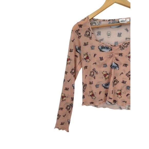Disney Top‎ Blouse Shirt Cropped Semi-sheer Size L Winnie the Pooh Long Sleeve - Picture 3 of 10